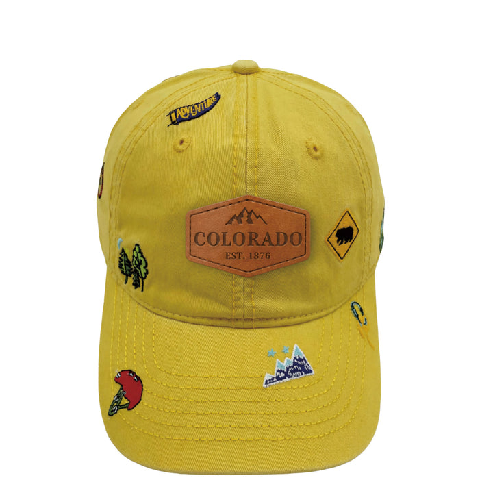 Colorado State Icons Embroidered Baseball Cap – Vintage Travel Souvenir Hat