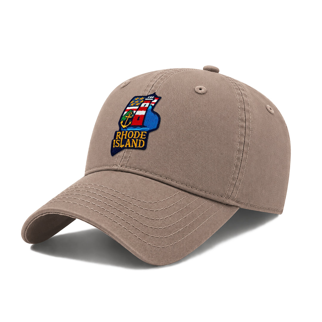 Rhode Island Washed Baseball Cap | Vintage Cotton Twill Adjustable Hat | Embroidered Coastal Travel Souvenir Cap