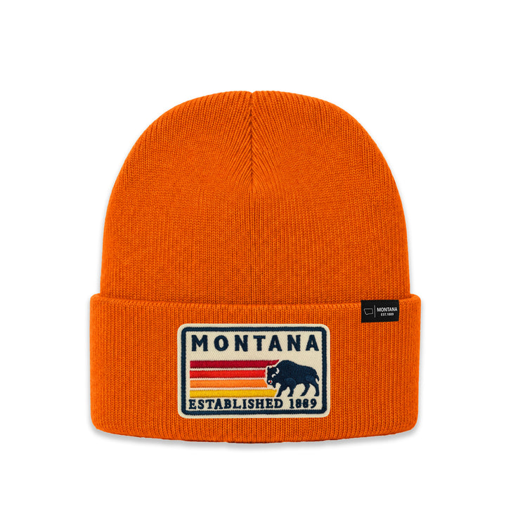 Montana Retro Mountain Patch Knit Beanie for Outdoor Winter Wear