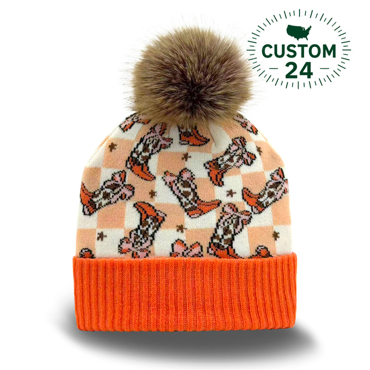 Kids Pattern Pom Knit Beanie Winter Hat