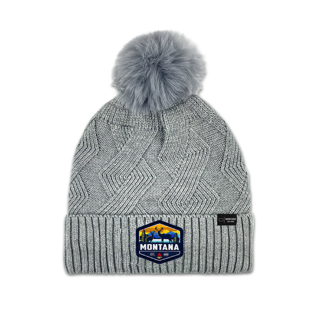 Montana Diamond Knit Pom Beanie for Cozy Winter Adventures