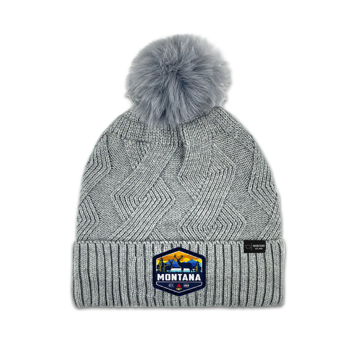 Montana Diamond Knit Pom Beanie for Cozy Winter Adventures