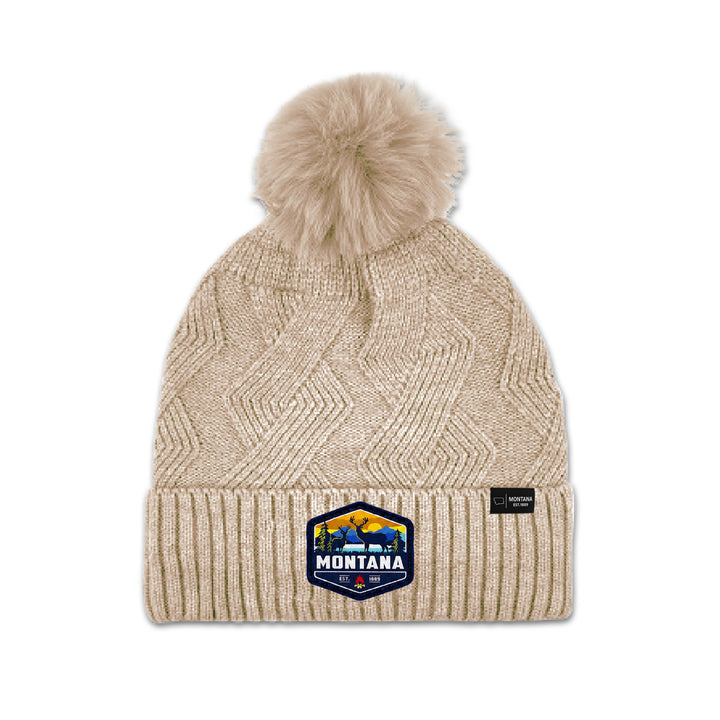 Montana Diamond Knit Pom Beanie for Cozy Winter Adventures