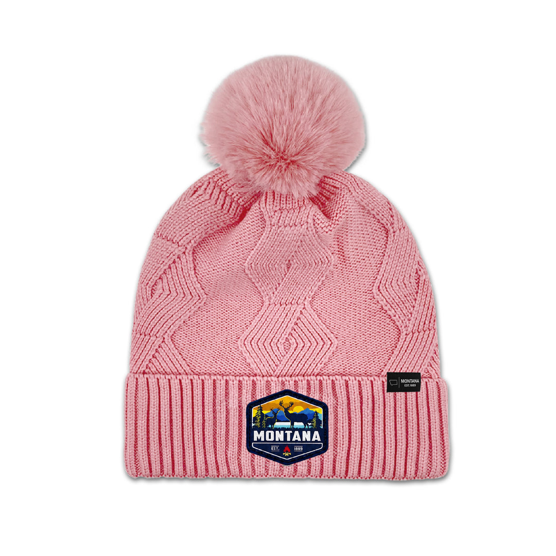 Montana Diamond Knit Pom Beanie for Cozy Winter Adventures
