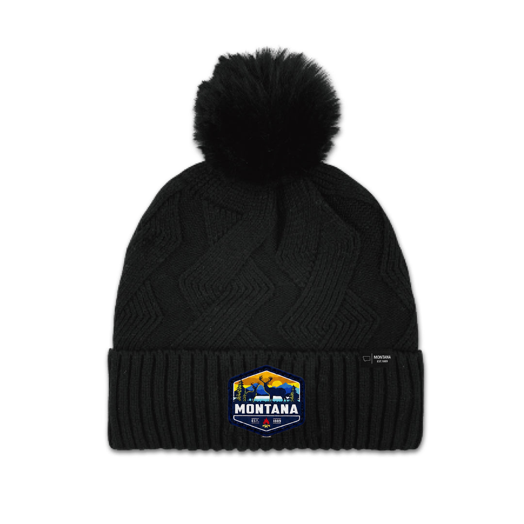 Montana Diamond Knit Pom Beanie for Cozy Winter Adventures