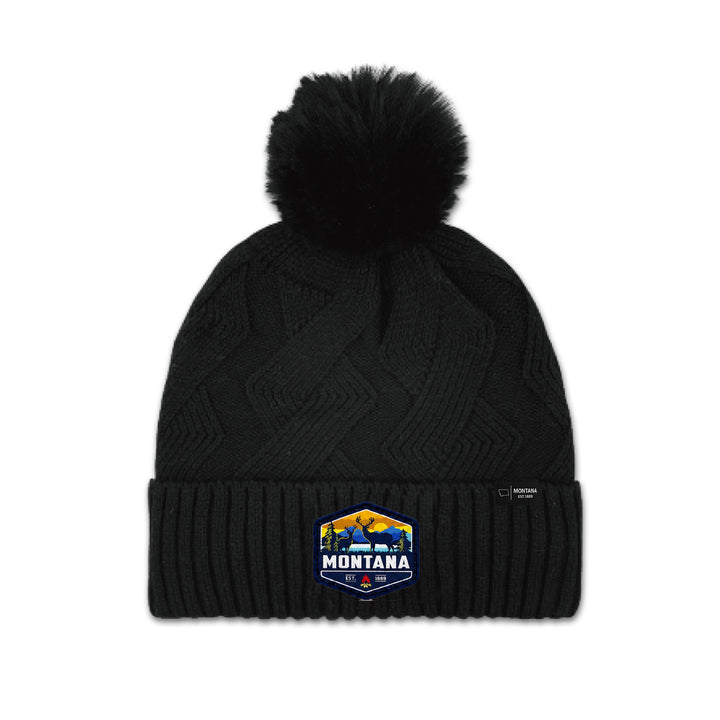 Montana Diamond Knit Pom Beanie for Cozy Winter Adventures