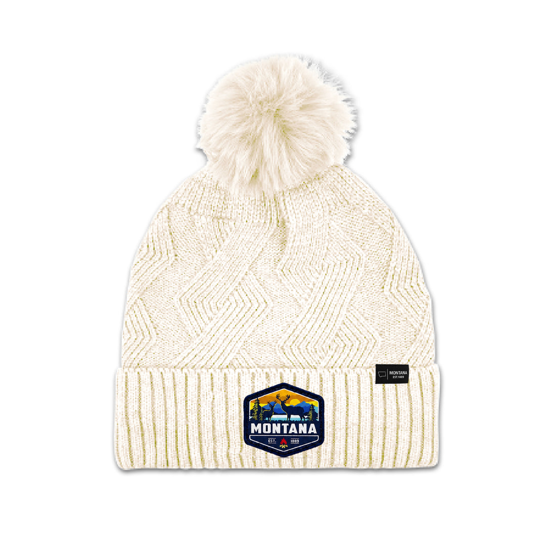 Montana Diamond Knit Pom Beanie for Cozy Winter Adventures