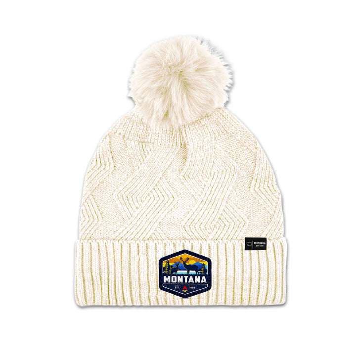 Montana Diamond Knit Pom Beanie for Cozy Winter Adventures