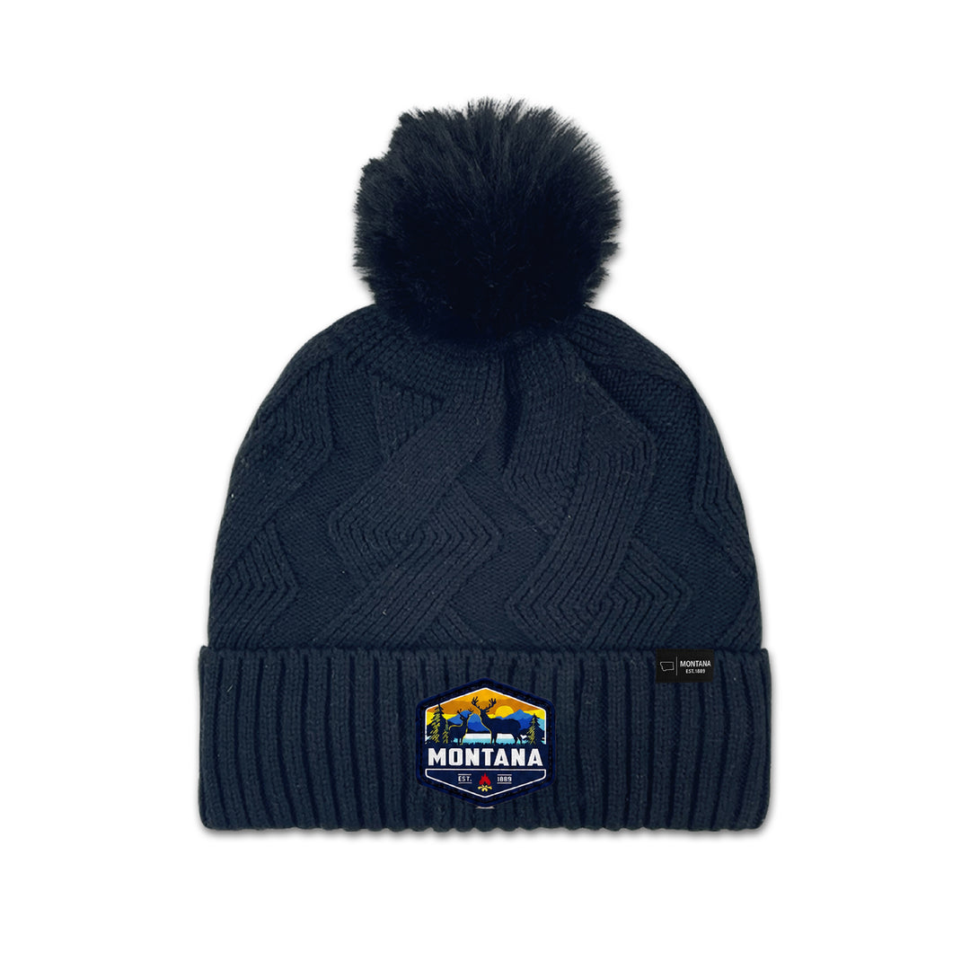 Montana Diamond Knit Pom Beanie for Cozy Winter Adventures
