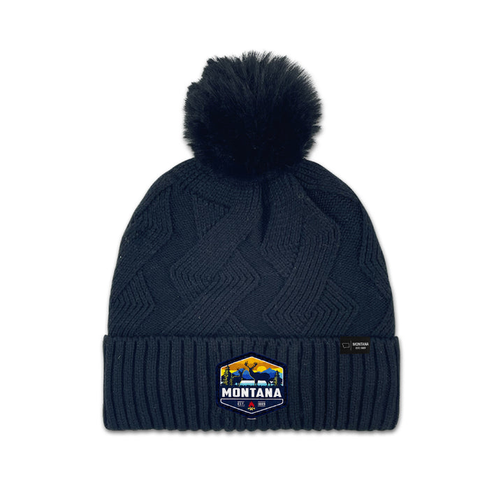 Montana Diamond Knit Pom Beanie for Cozy Winter Adventures