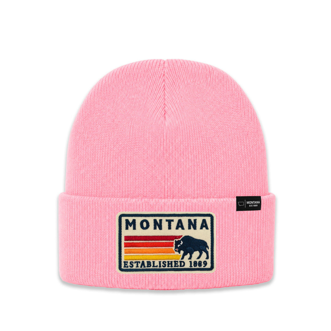 Montana Retro Mountain Patch Knit Beanie for Outdoor Winter Wear