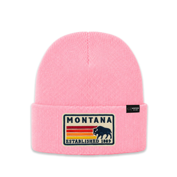 Montana Retro Mountain Patch Knit Beanie for Outdoor Winter Wear