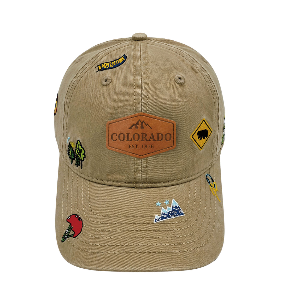 Colorado State Icons Embroidered Baseball Cap – Vintage Travel Souvenir Hat