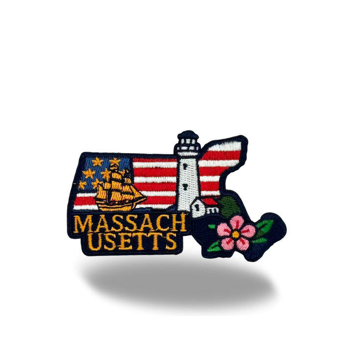 Massachusetts State Embroidered Patch State Shape Lighthouse Ship Souvenir Badge