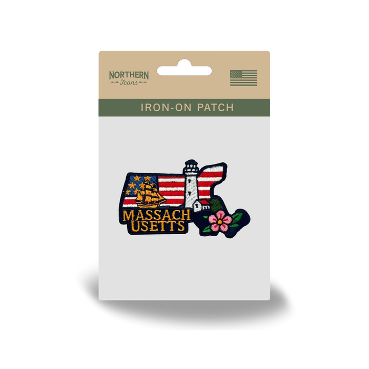 Massachusetts State Embroidered Patch State Shape Lighthouse Ship Souvenir Badge