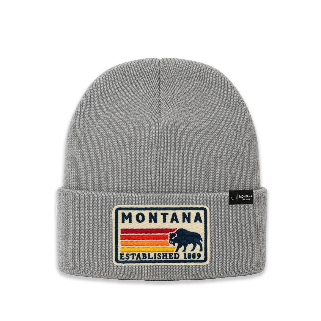 Montana Retro Mountain Patch Knit Beanie for Outdoor Winter Wear