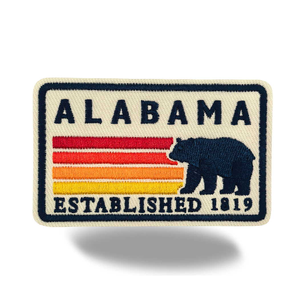 Alabama Black Bear Embroidered Iron-On Patch | Vintage Southern State Travel Souvenir Applique for Jackets, Hats & Backpacks