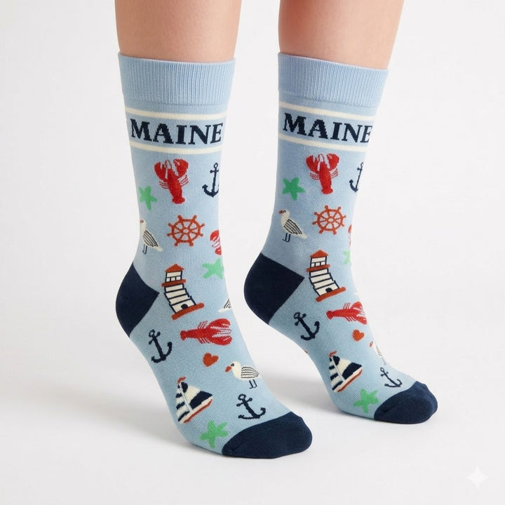 Maine Coastal Lighthouse Crew Socks for Nautical Lovers