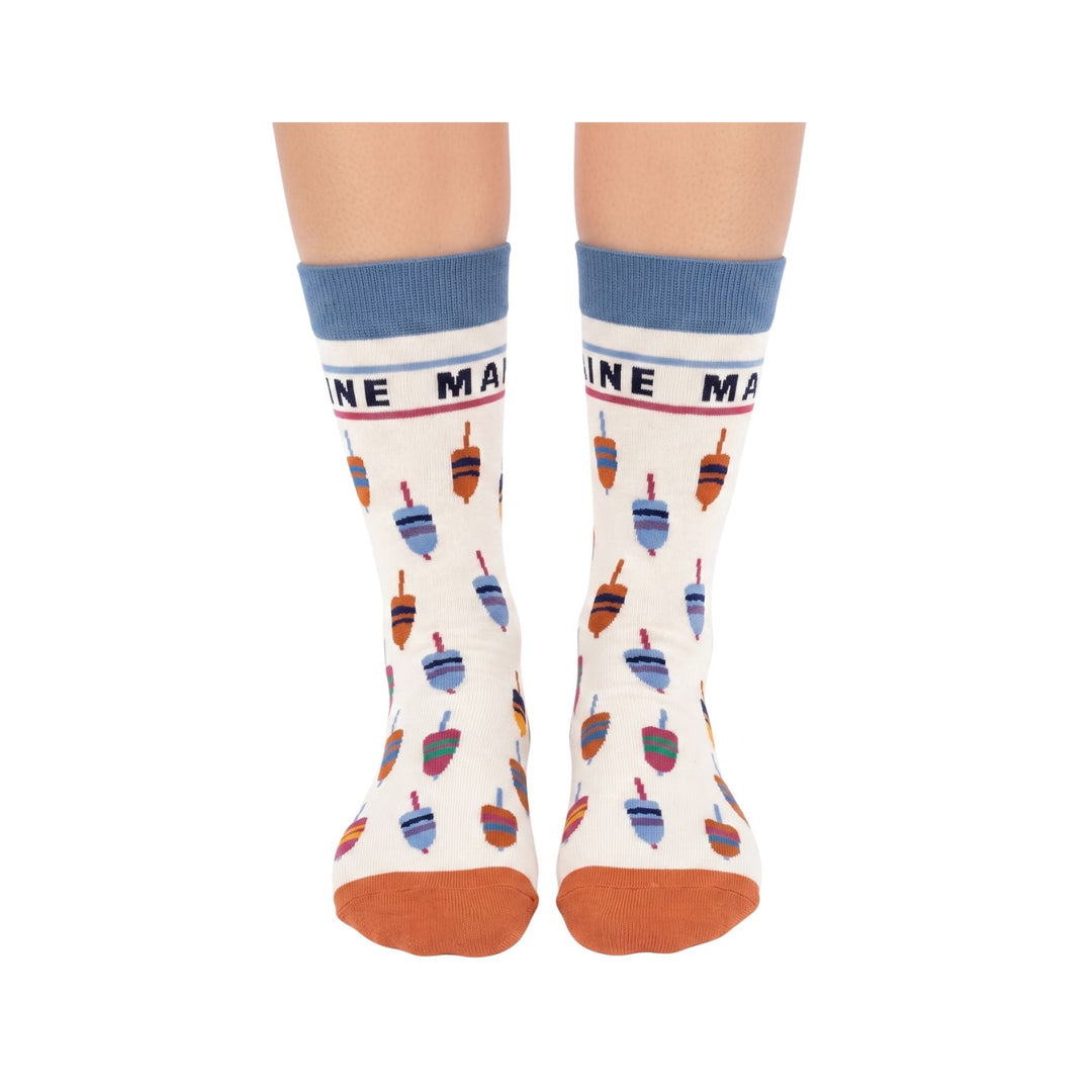 Maine Lobster Buoy Pattern Crew Socks Colorful Coastal Nautical Hosiery