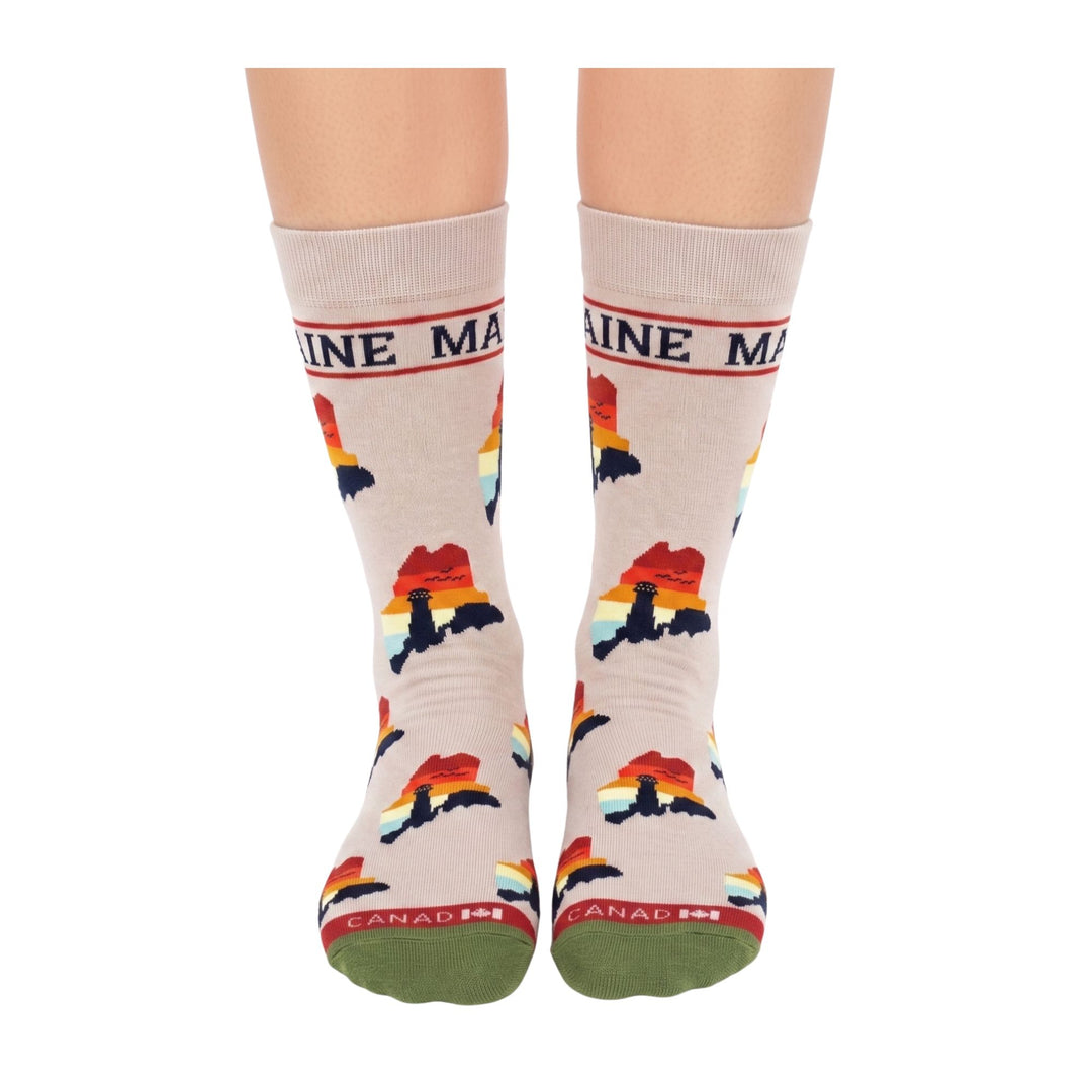 Maine Lighthouse Coastal Crew Socks Retro Ocean Travel Style
