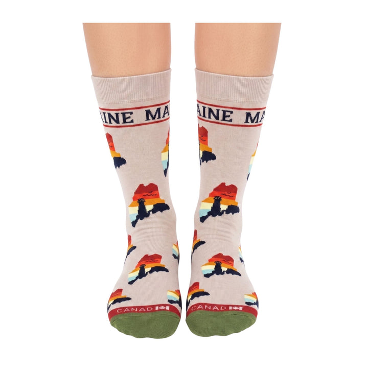 Maine Lighthouse Coastal Crew Socks Retro Ocean Travel Style