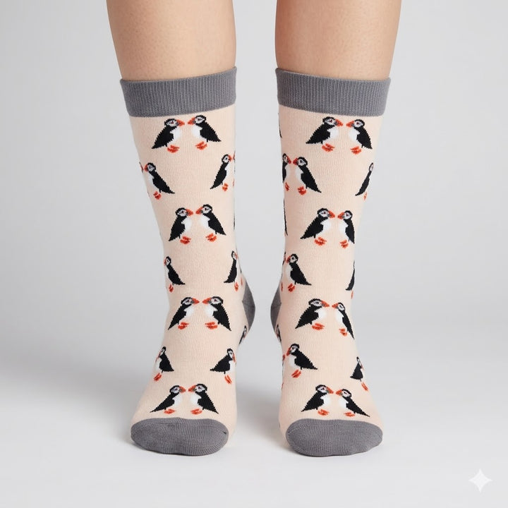 Atlantic Puffin Bird Crew Socks for Coastal Wildlife Lovers