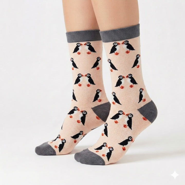 Atlantic Puffin Bird Crew Socks for Coastal Wildlife Lovers