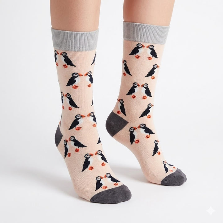 Atlantic Puffin Bird Crew Socks for Coastal Wildlife Lovers