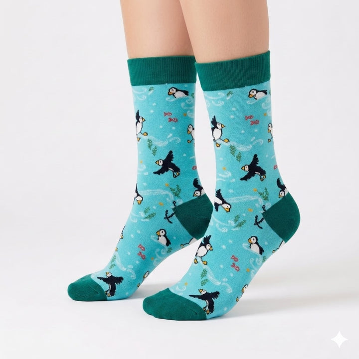Seaside Puffin Wildlife Crew Socks for Coastal Adventure Lovers