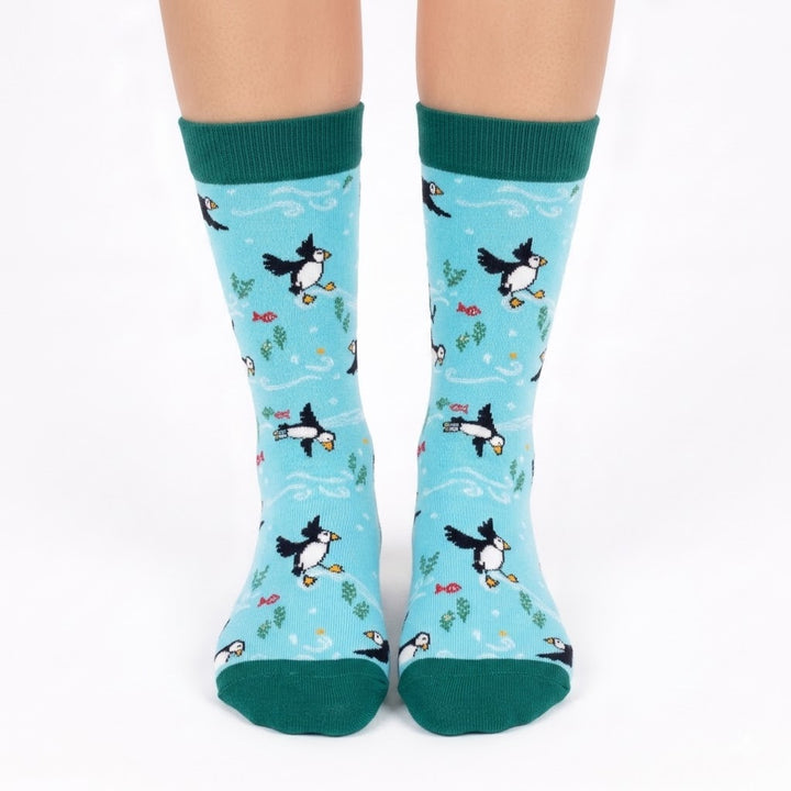 Seaside Puffin Wildlife Crew Socks for Coastal Adventure Lovers