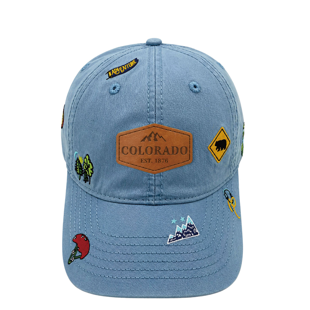 Colorado State Icons Embroidered Baseball Cap – Vintage Travel Souvenir Hat