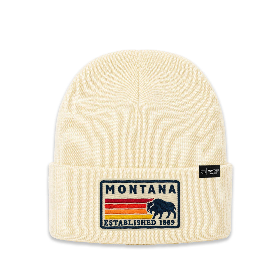 Montana Retro Mountain Patch Knit Beanie for Outdoor Winter Wear