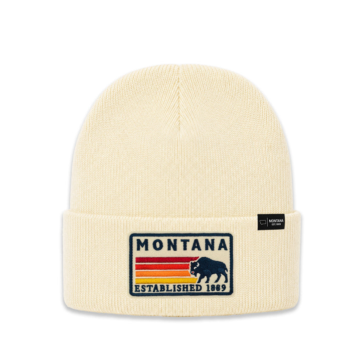 Montana Retro Mountain Patch Knit Beanie for Outdoor Winter Wear