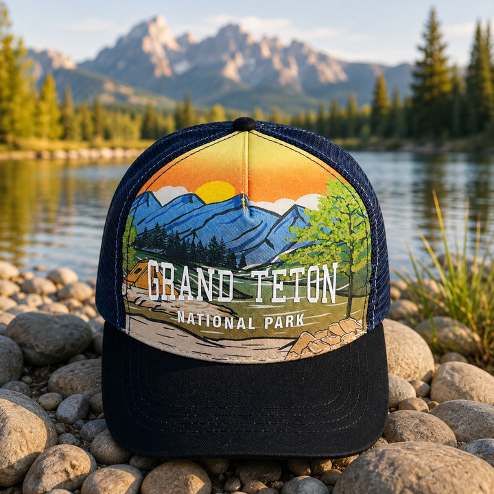 Grand Teton National Park Sunset Scenic Mountain Outdoor Adventure Trucker Baseball Cap