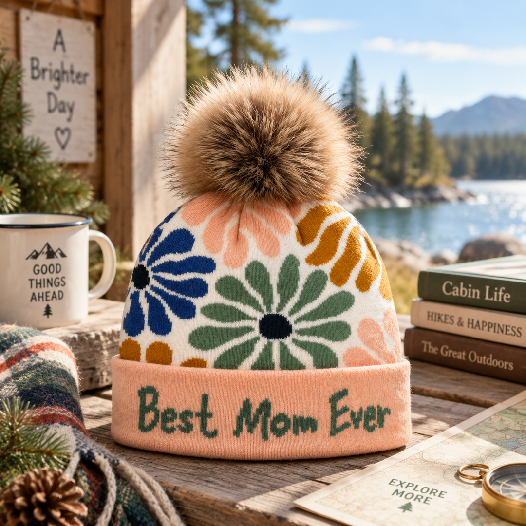 Best Mom Ever Floral Pom Knit Beanie | Heartfelt Mother’s Day Gift Hat