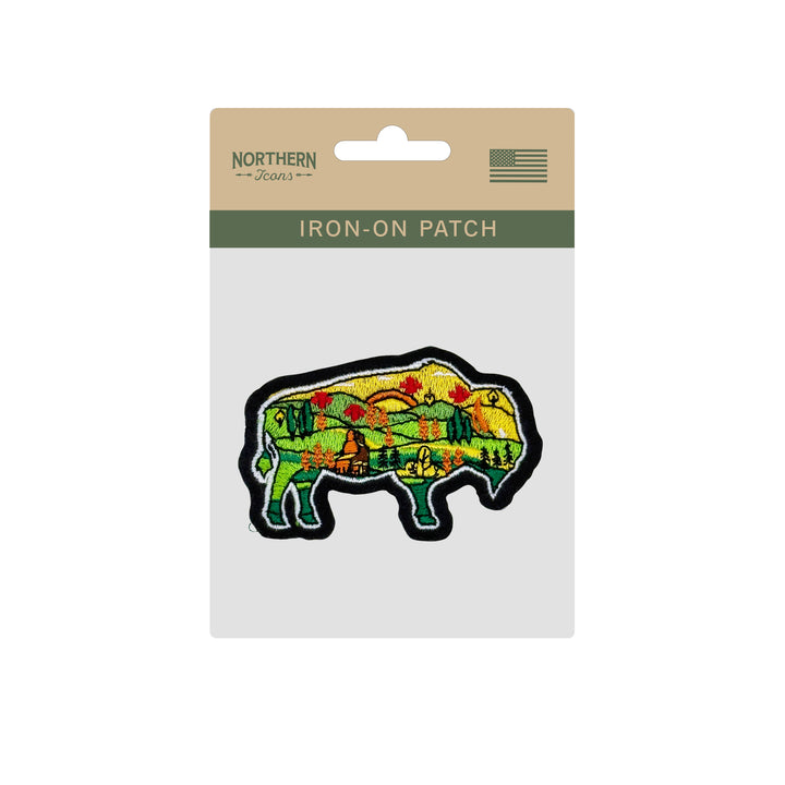Bison Wilderness Scenic Embroidered Iron-On Patch for Gift & Outdoor Stores
