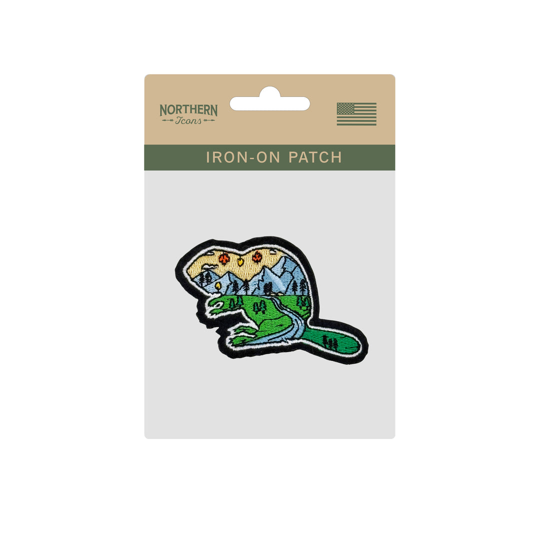 Scenic Beaver Wilderness Embroidered Iron-On Patch for Gift, Outdoor & Souvenir Stores