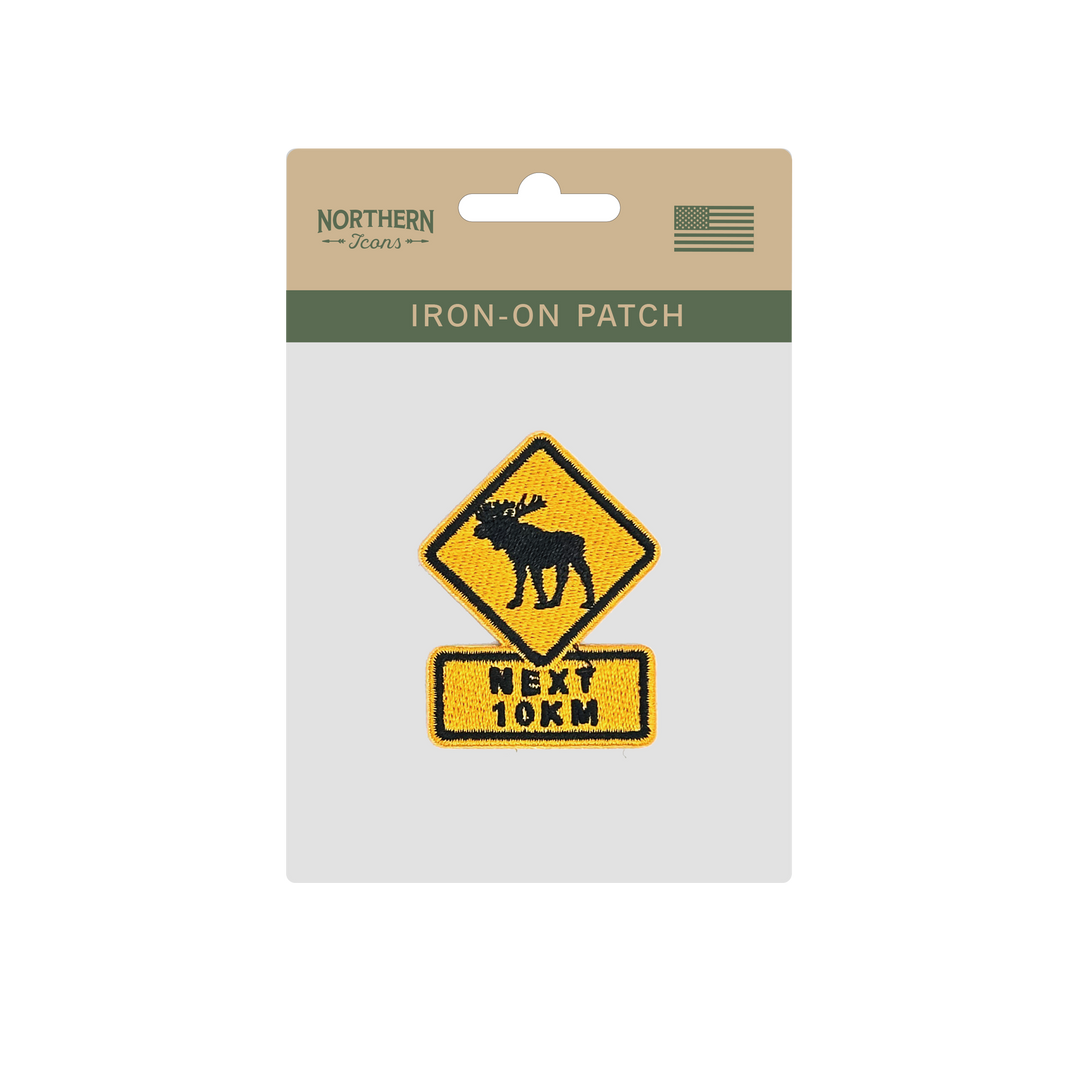 Moose Crossing Road Sign Iron On Embroidery Patch