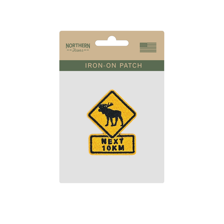 Moose Crossing Road Sign Iron On Embroidery Patch