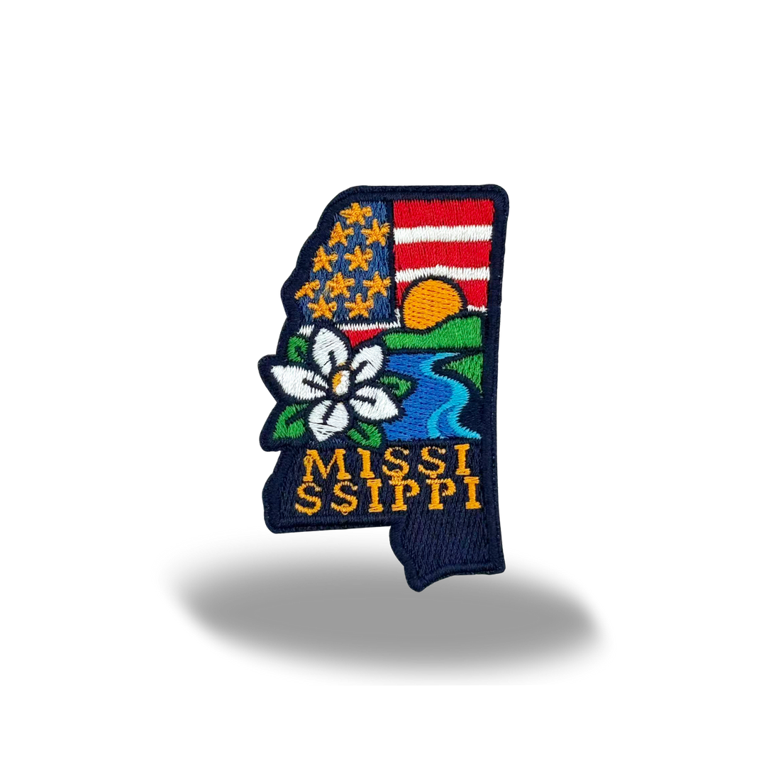 Mississippi State Embroidered Patch State Shape Magnolia River Badge