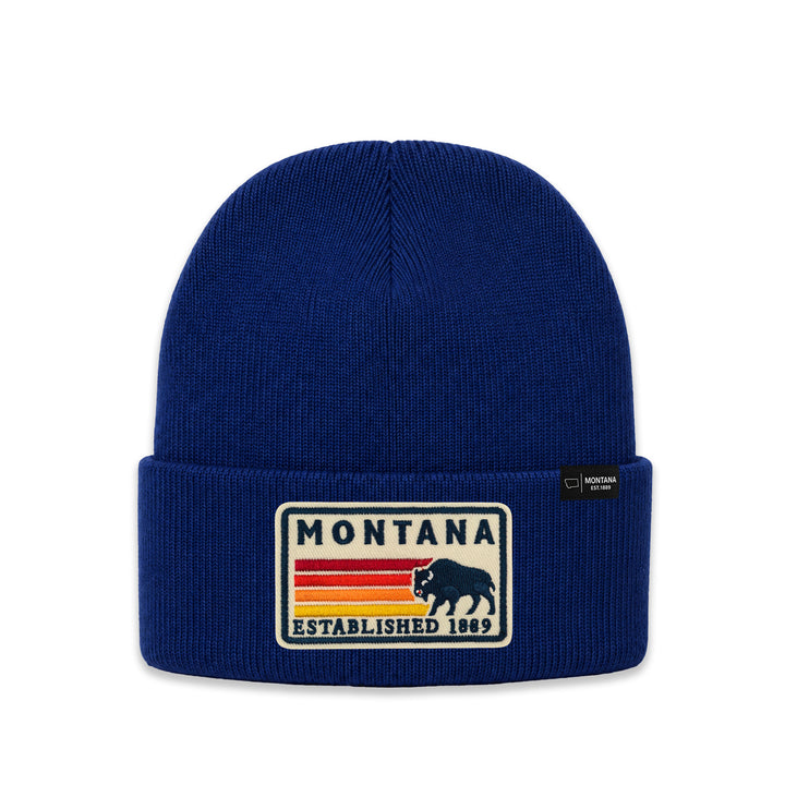 Montana Retro Mountain Patch Knit Beanie for Outdoor Winter Wear