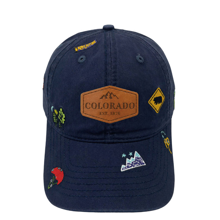 Colorado State Icons Embroidered Baseball Cap – Vintage Travel Souvenir Hat