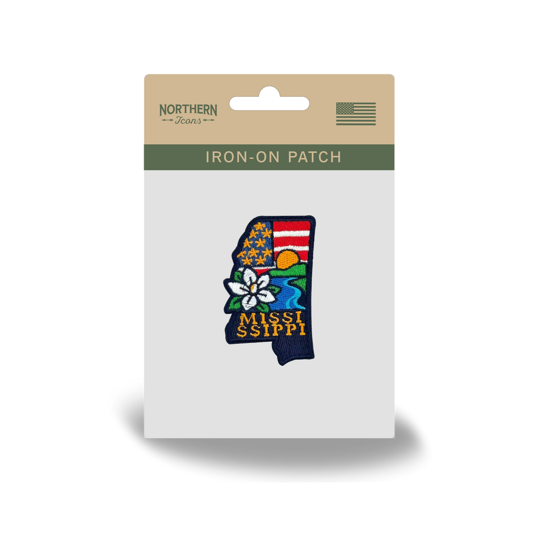 Mississippi State Embroidered Patch State Shape Magnolia River Badge