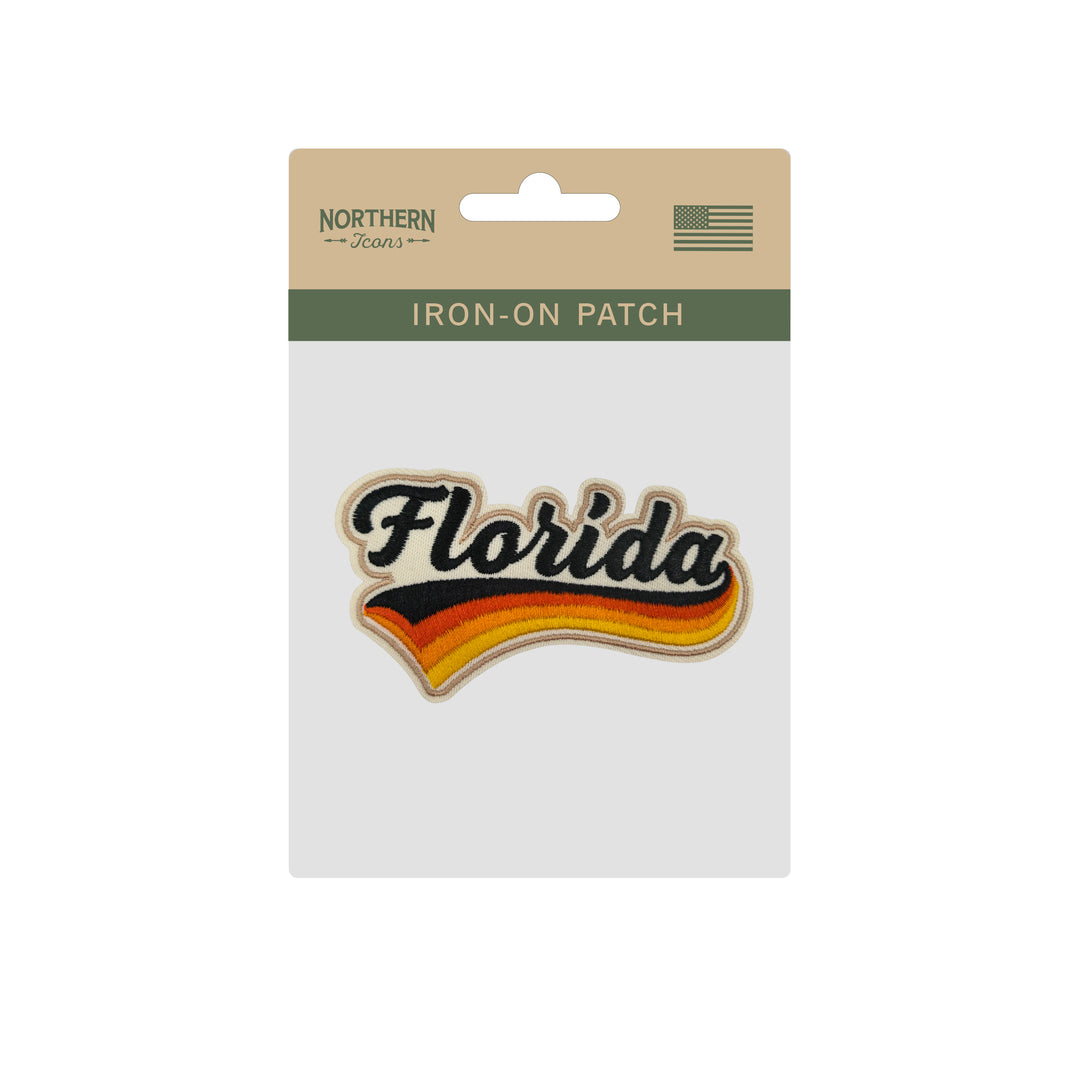 Florida Retro Script Embroidered Iron-On Patch | Vintage Sunshine State Travel Souvenir Applique for Jackets, Hats & Backpacks
