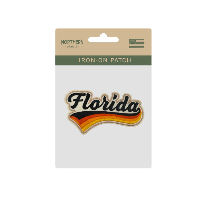 Florida Retro Script Embroidered Iron-On Patch | Vintage Sunshine State Travel Souvenir Applique for Jackets, Hats & Backpacks