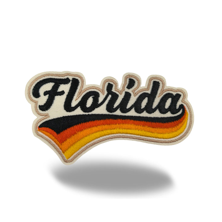 Florida Retro Script Embroidered Iron-On Patch | Vintage Sunshine State Travel Souvenir Applique for Jackets, Hats & Backpacks