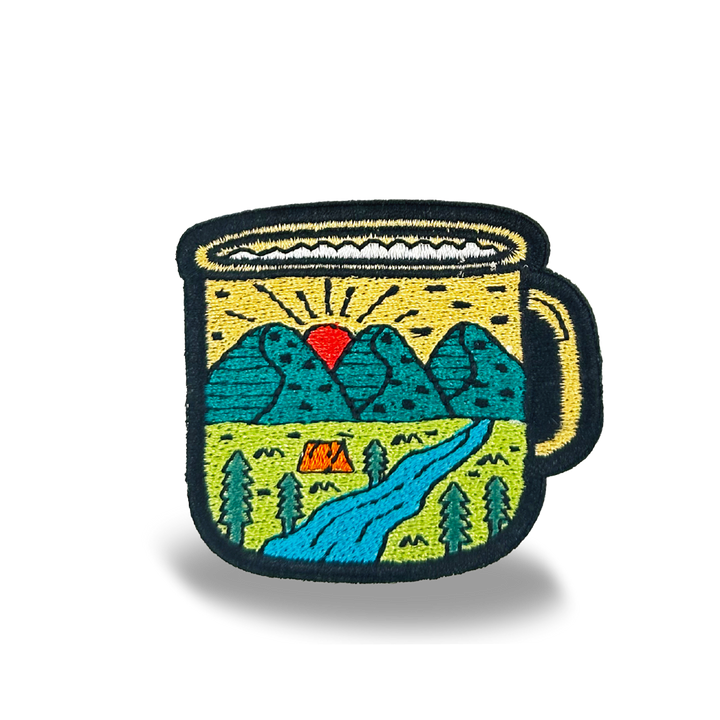 Campfire Mug Scenic Iron On Embroidery Patch