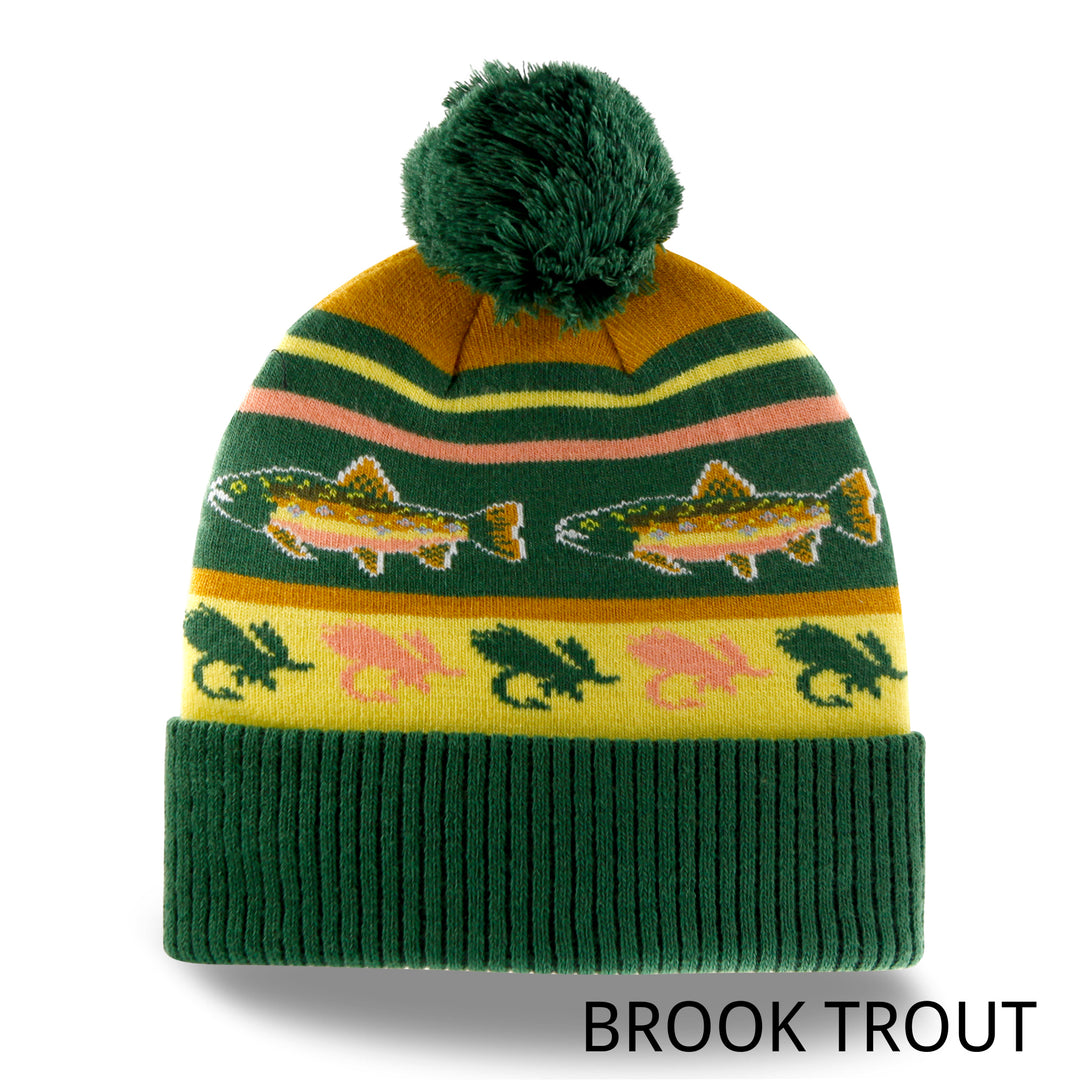 Rainbow Trout Knit Beanie with Pom Pom Winter Hat Fishing Lure Outdoor Camp Gear