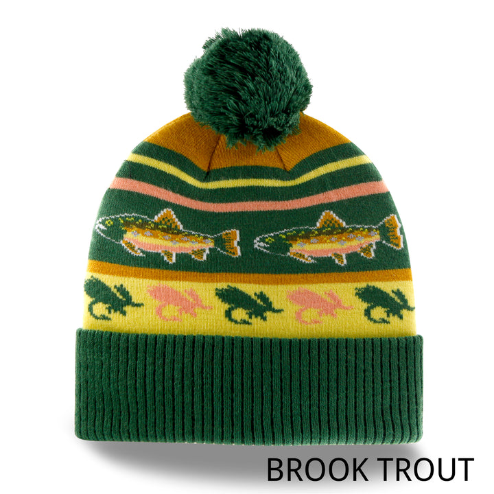 Rainbow Trout Knit Beanie with Pom Pom Winter Hat Fishing Lure Outdoor Camp Gear