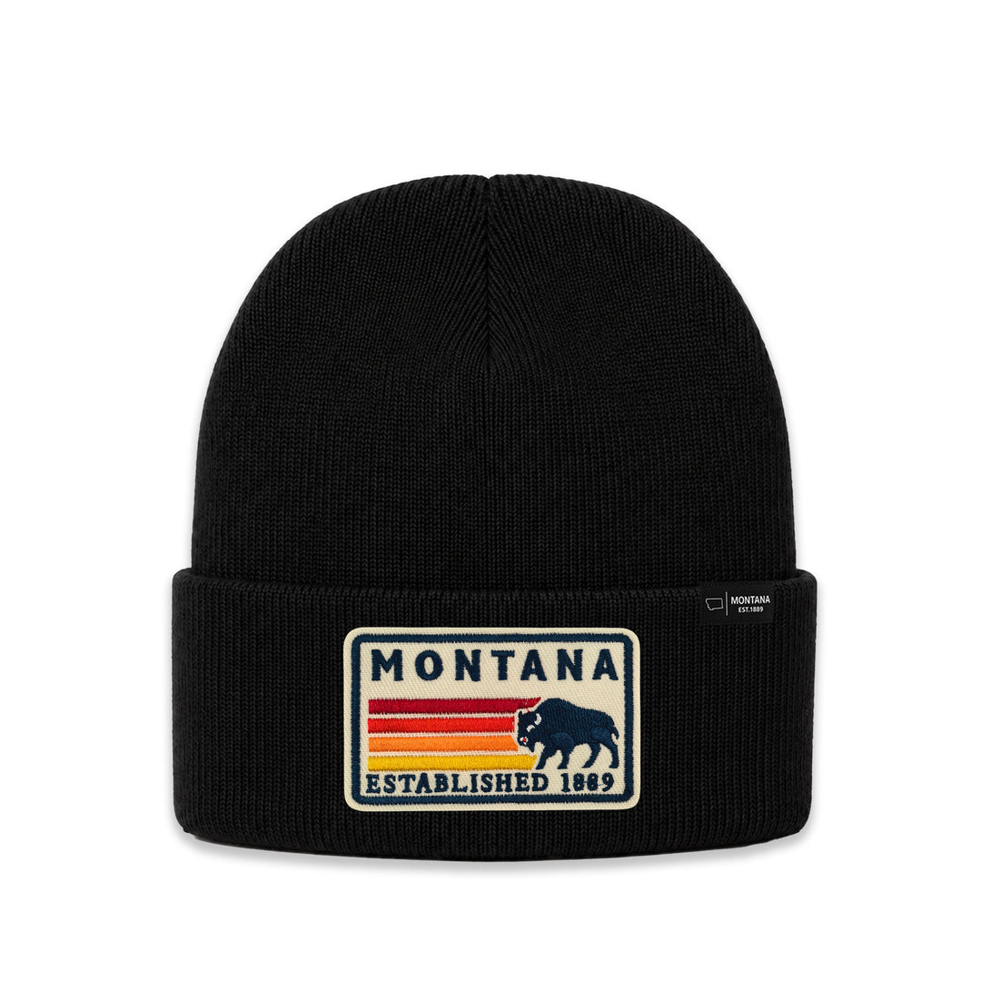 Montana Retro Mountain Patch Knit Beanie for Outdoor Winter Wear